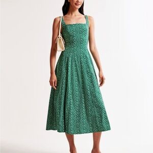 Abercrombie & Fitch Fit and Flare Mila Dress Green and White Floral